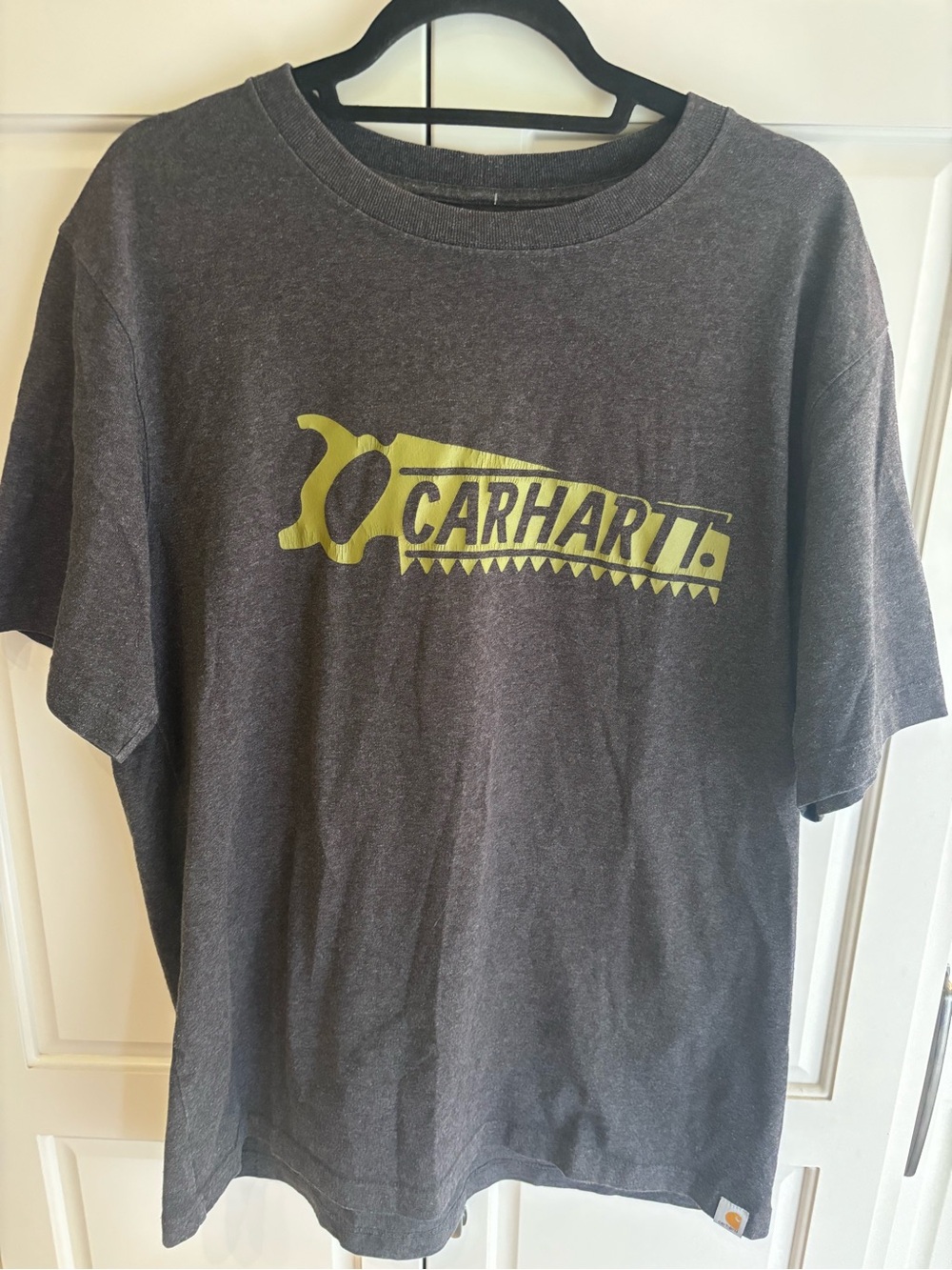 Carhartt Men’s Charcoal Short-Sleeve T-Shirt with Yellow Logo large
